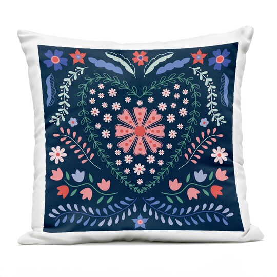 Stupell Industries Folk Flowers in Heart Pattern Outdoor Printed Pillow design by Sazerelli Designs, 18 x 7 x 18
